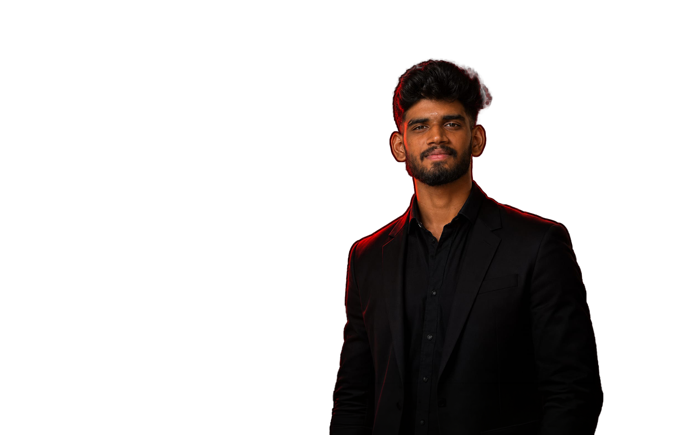 Harikrishna M K confidently stands wearing a black coat, the best digital marketing expert in Palakkad, who is expert in SEO, branding, website designing, graphic designing, video production, and video editing; he is a package of AI integrated digital services.