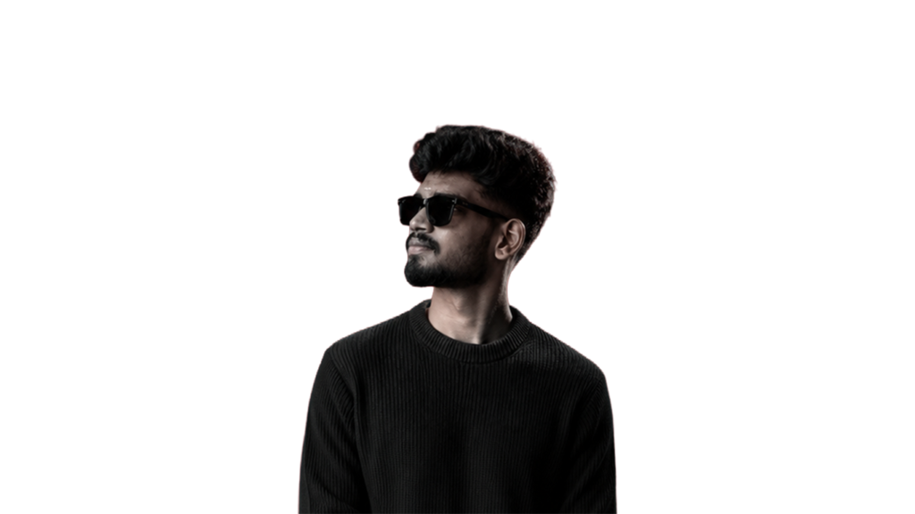 Harikrishna M K wearing black sunglasses and a black sweater, looking confidently to the side, the best digital marketing expert in Palakkad specializing in SEO, website design, branding, graphic design, video editing, and digital marketing.
